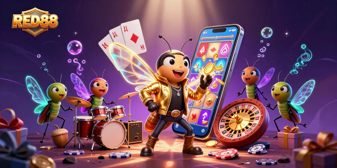 Experience excitement with RED88's dazzling slot gameplay and vibrant casino elements in this rich 3D illustration.