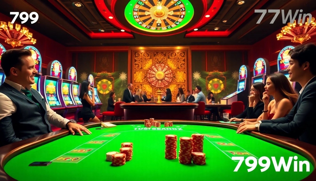 Experience the thrill of winning at 789Win with a vibrant casino scene showcasing blackjack and roulette games.