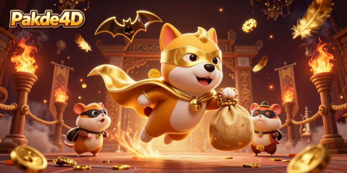 Engage with Pakde4D in this dynamic scene showcasing a superhero dog and sidekick immersed in online gambling excitement.
