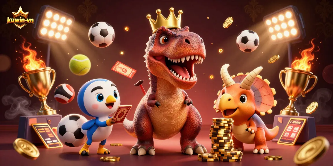 Kuwin-vn features a playful scene with characters engaging in exciting casino activities and sports betting.