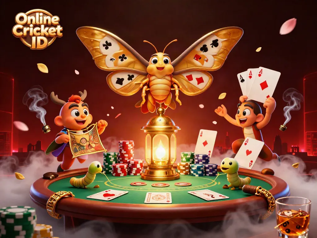 Experience the thrill of Online Cricket ID with vibrant casino elements in a dynamic illustration.