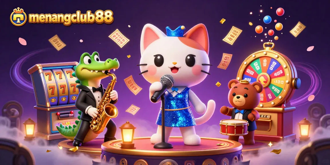 Experience the excitement of menangclub88 through vibrant casino characters and elements in a dynamic scene.