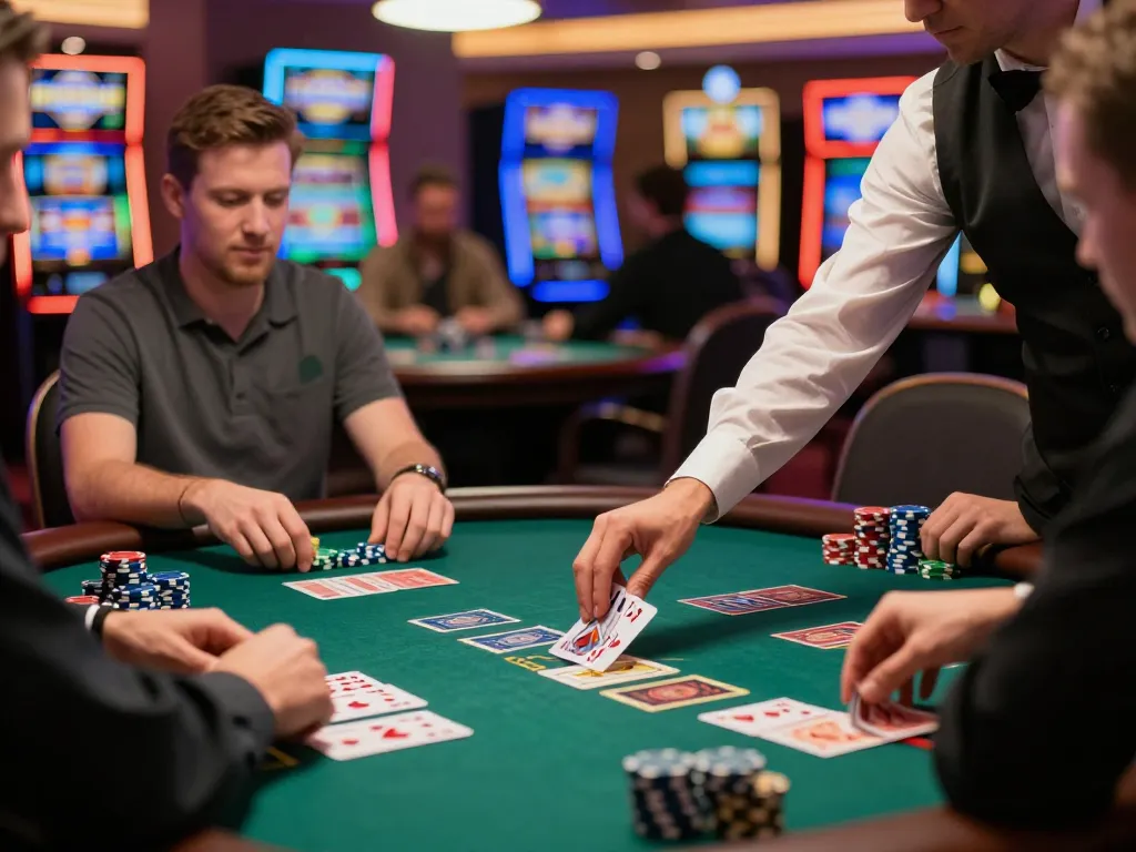 Players engaged in an intense blackjack game at 888newcasino showcasing strategic moves and excitement