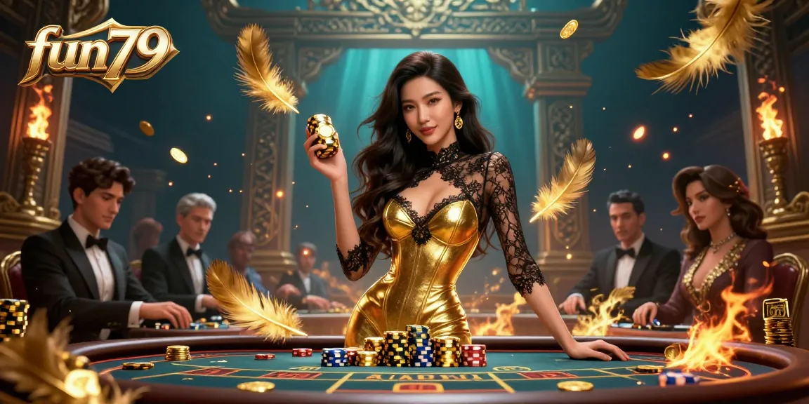 Experience the excitement at fun79's high-stakes baccarat table with stunning visuals and dynamic elements.