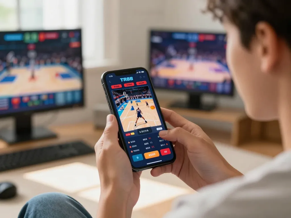 The user experiences excitement while engaging with the app tr88 sports betting features on a smartphone.