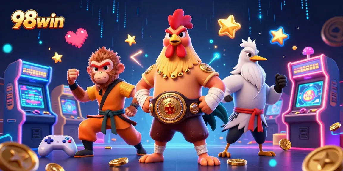 Engage in vibrant gaming action with 98win's fierce characters and dynamic casino elements.