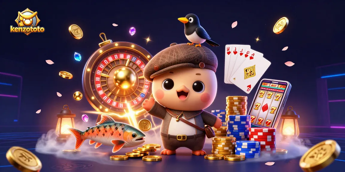 Spin to win at kenzototo with a playful scene of luck featuring magical creatures and casino elements.