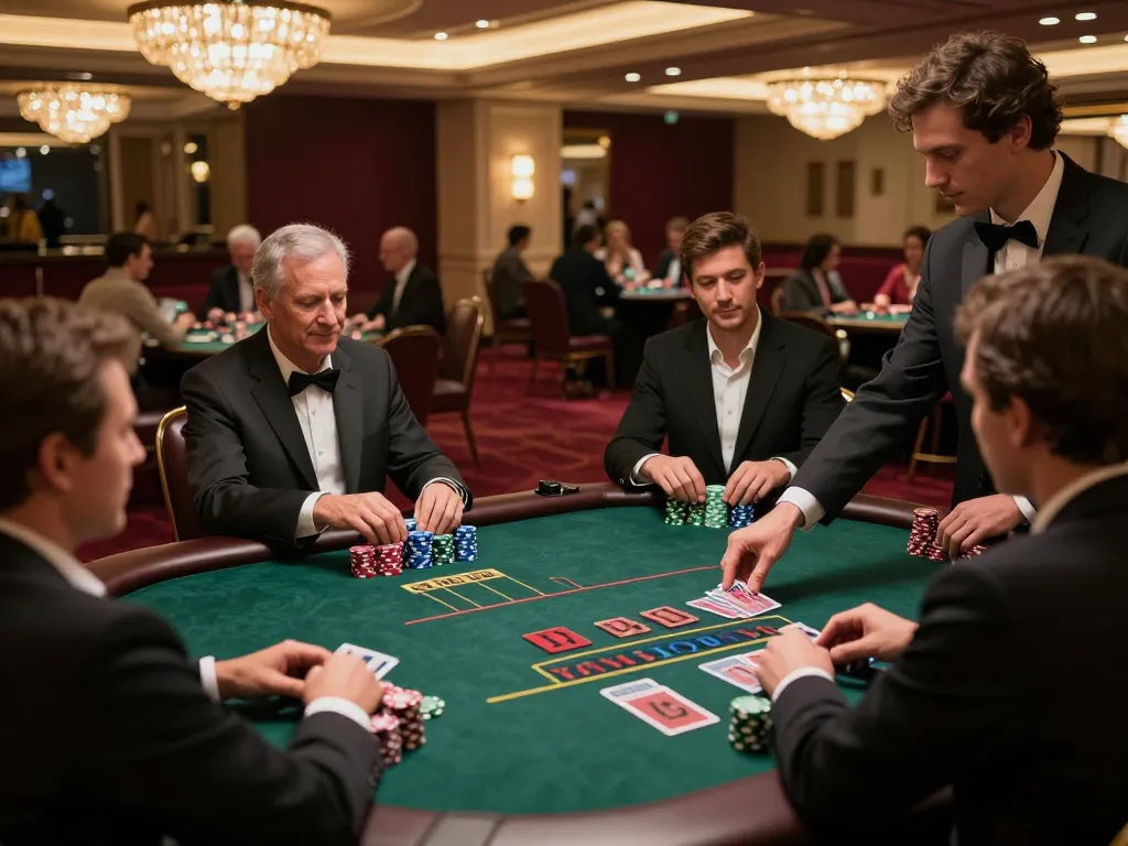 Players enjoying a blackjack game at an upscale casino table, showcasing dash88 excitement.