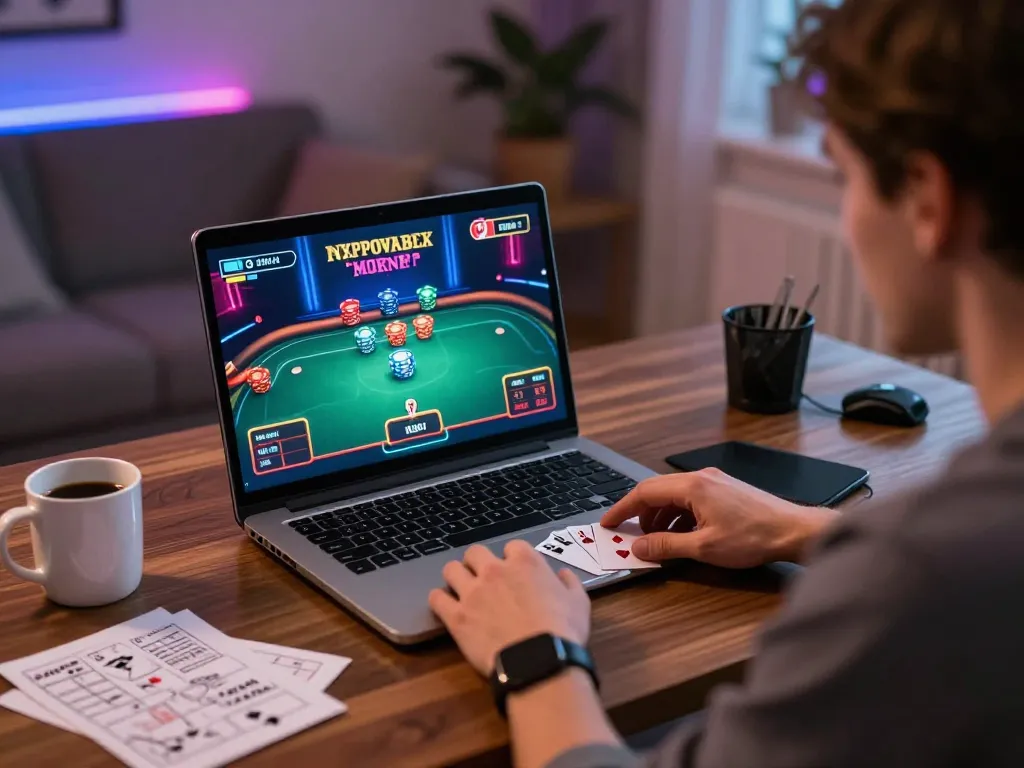 Engaging poker game at trang chủ uu88 with user immersed in strategic online play.