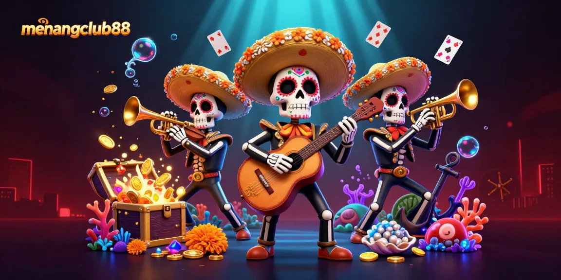 Spin and win big at menangclub88 with vibrant, interactive 3D casino visuals featuring mariachi characters.