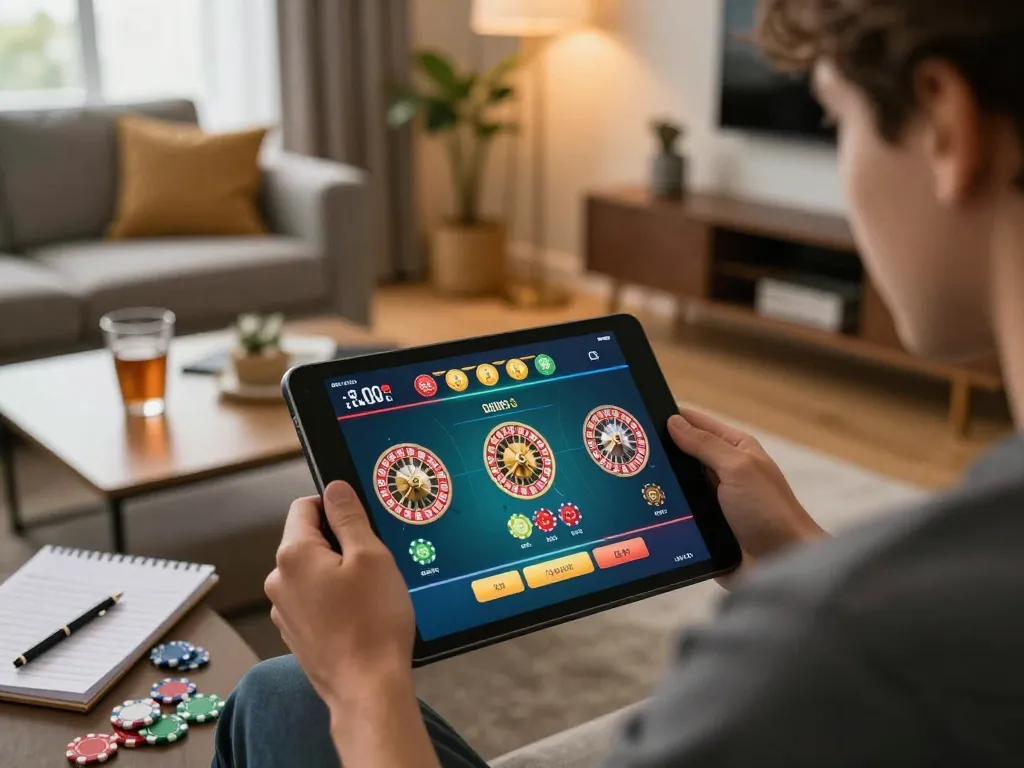 Engaging in online casino gameplay with hello88 on a tablet at home