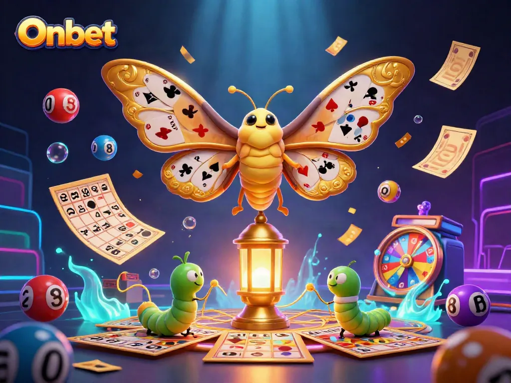 Join the excitement at Onbet with this vibrant illustration showcasing a lottery scene filled with dynamic game elements.