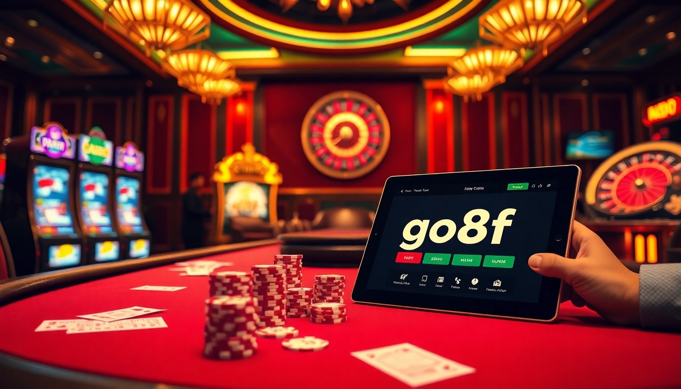 Action-packed casino moment featuring https://go8f.com/ with poker chips and vibrant slot machines.