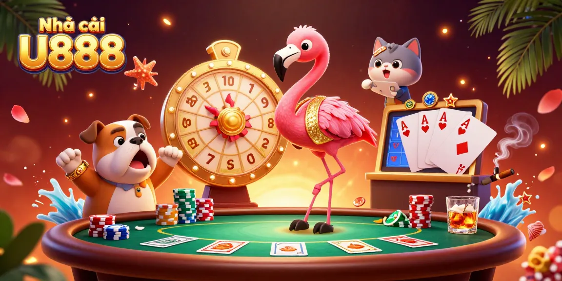 Engage with Nhà cái U888 for exciting prizes in this vibrant casino scene filled with dynamic game elements.