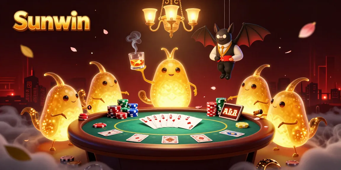 Experience the dynamic action at Sunwin's casino with vibrant glowworms illuminating a poker table.
