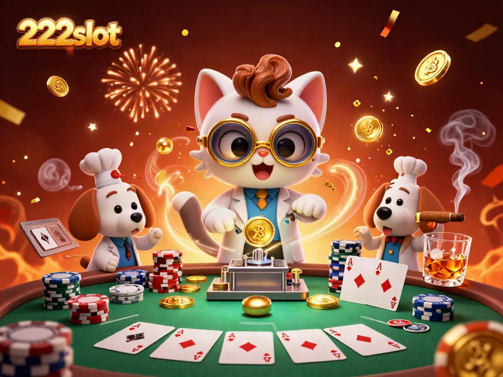 Mengakses 222slot dengan strategi terjamin melalui gambar kartun kucing ilmuwan dan anjing di meja poker