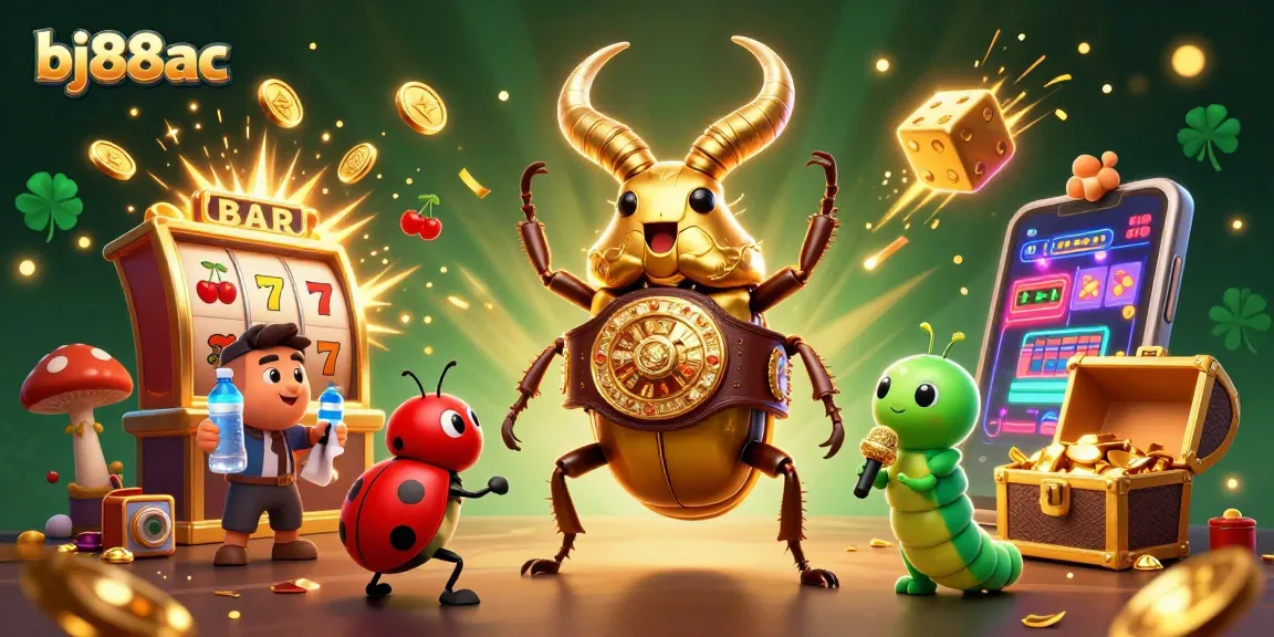 Experience the excitement of bj88ac with a dynamic casino scene featuring a boxing beetle and rich jackpot elements.