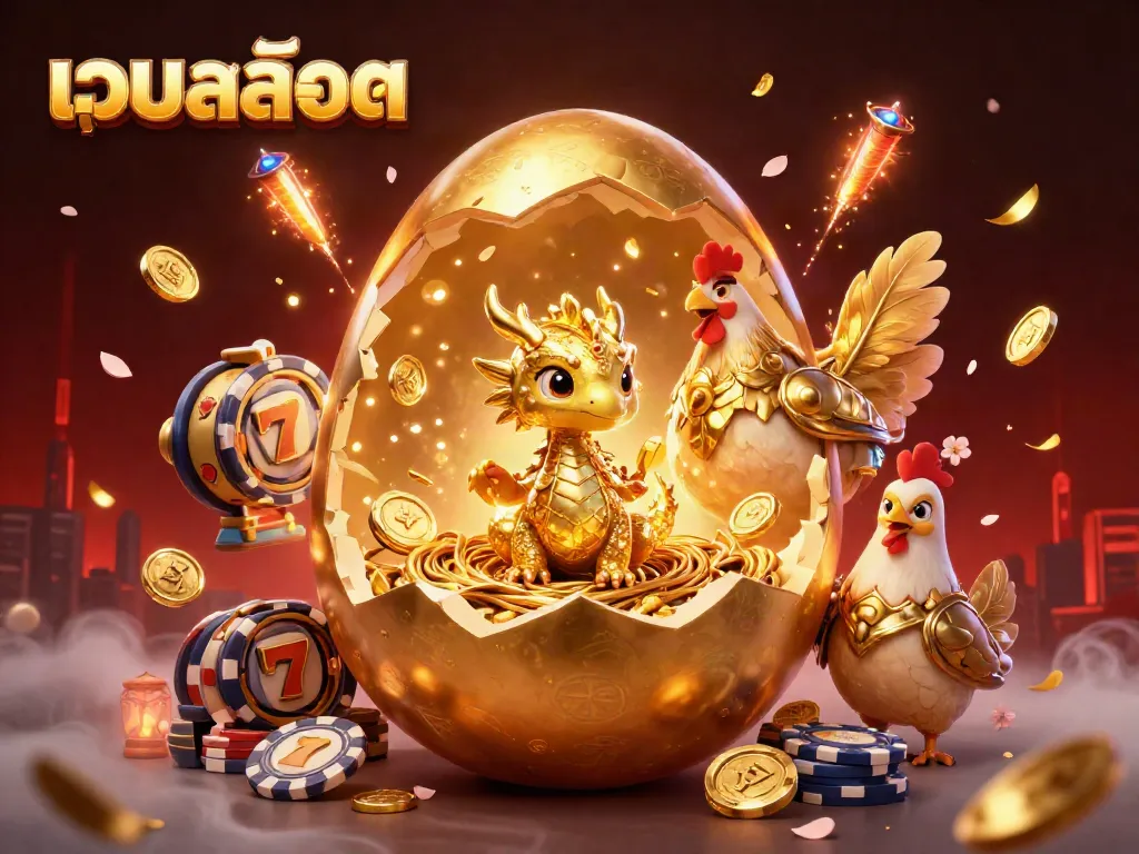 Engage with เว็บสล็อต to unveil exclusive slot gaming experiences featuring a golden dragon and vibrant casino elements.