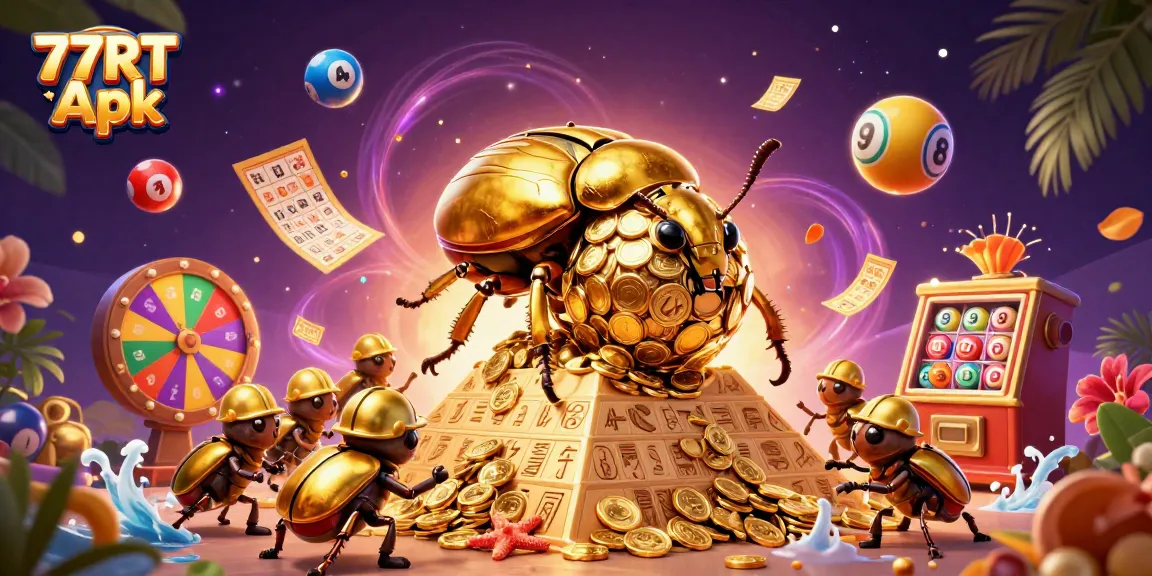 Engage with 77RT Apk gameplay in a vibrant lottery scene filled with dynamic fun elements.