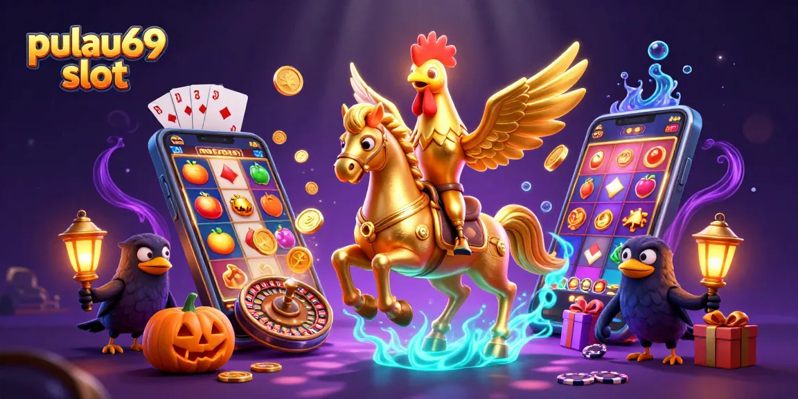 Experience the thrill of pulau69 slot with vibrant 3D circus characters in a casino setting.