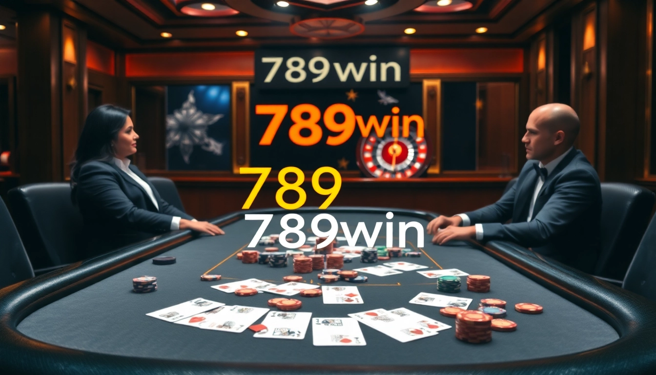 Winning at 789win: A vibrant casino scene showcasing poker action and roulette excitement.