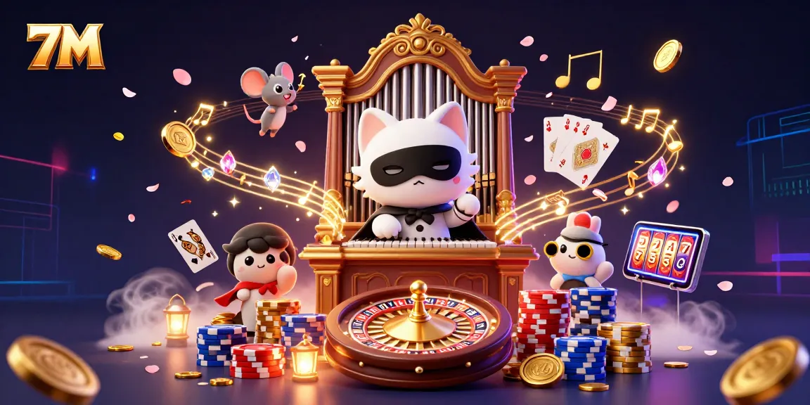 Experience thrilling gameplay with 7M's captivating casino scene featuring vibrant characters and dynamic elements.