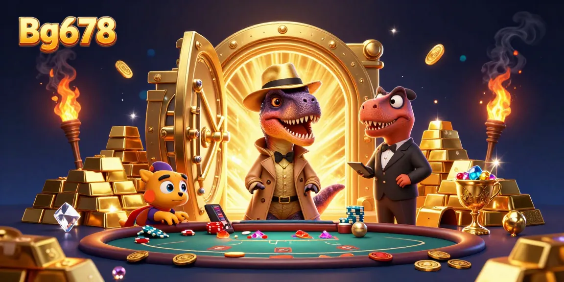 Engage in thrilling gameplay with Bg678 as a cartoon velociraptor tries to win big at a blackjack table.