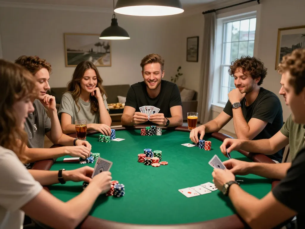 Friends enjoying a lively poker night as they strategize keo nha cai around the table.