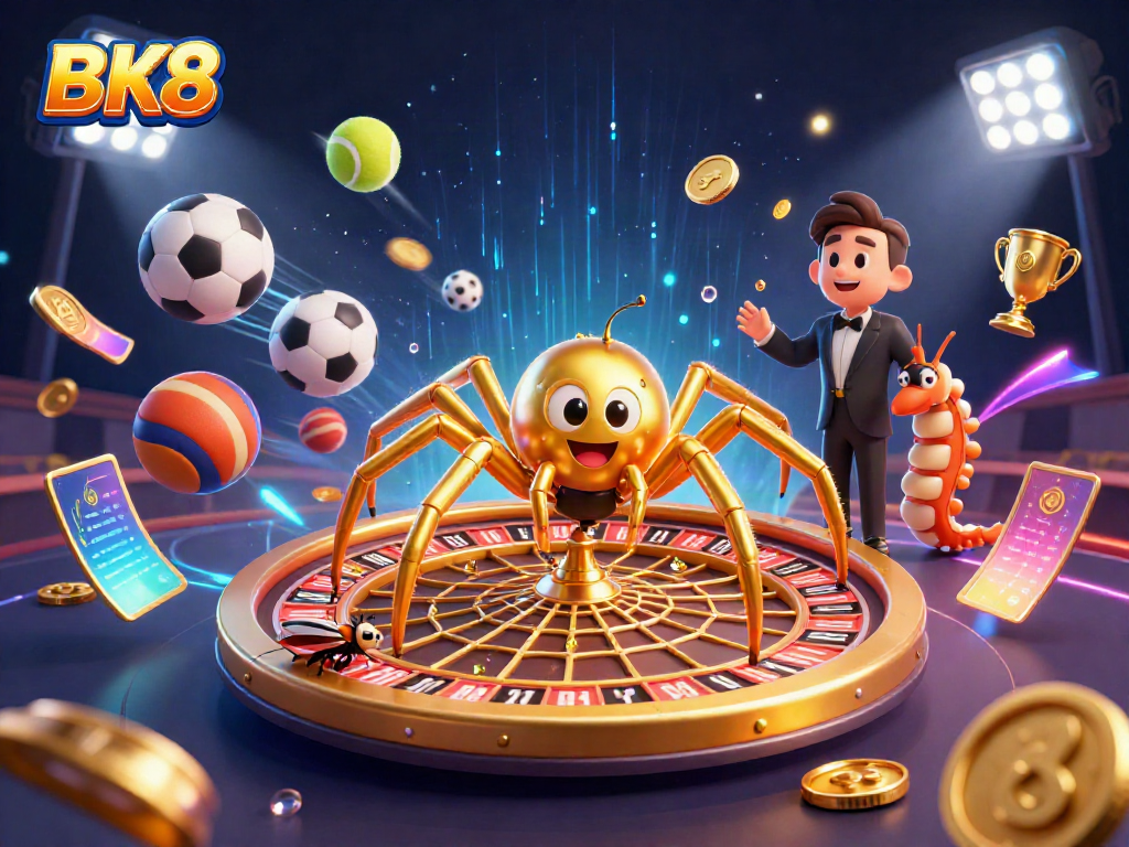 Place bets at BK8 with thrilling 3D cartoon characters in a dynamic casino scene.