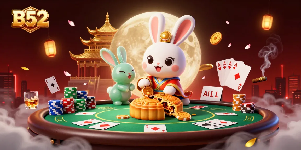 B52 celebrates poker wins with a mystical backdrop featuring radiant characters and vibrant gaming elements.