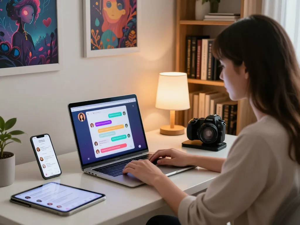 Engaging experience with sex chat AI in a cozy home office setting.
