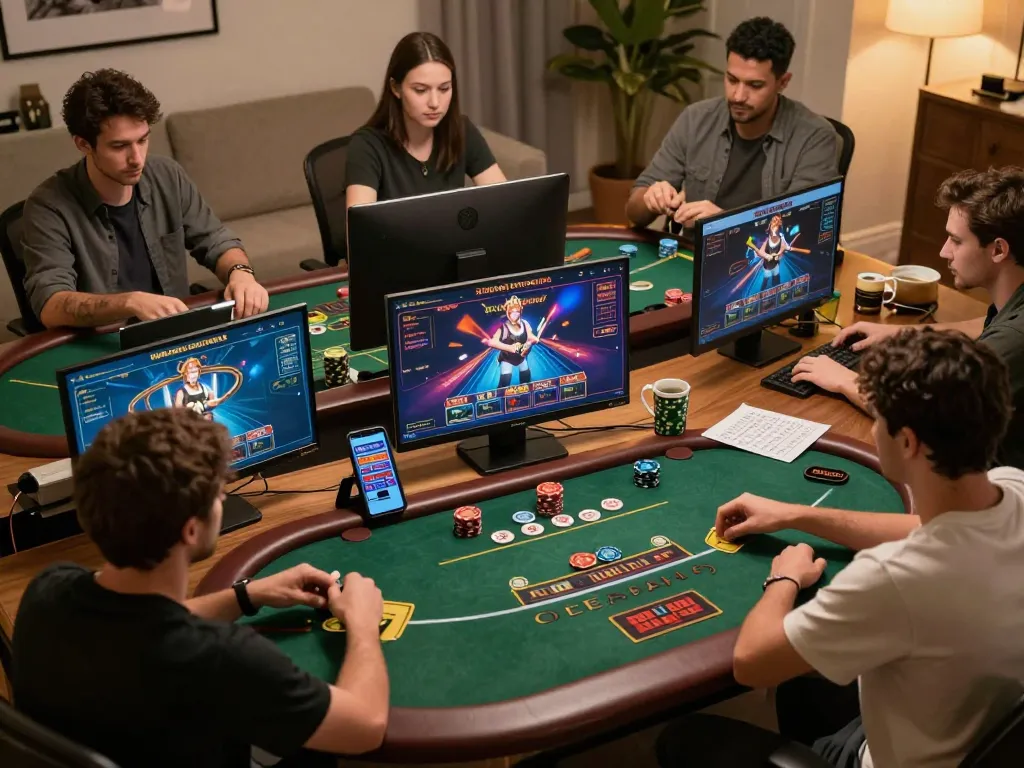 rikvip players engaging in live dealer poker, showcasing a lively online gaming scene