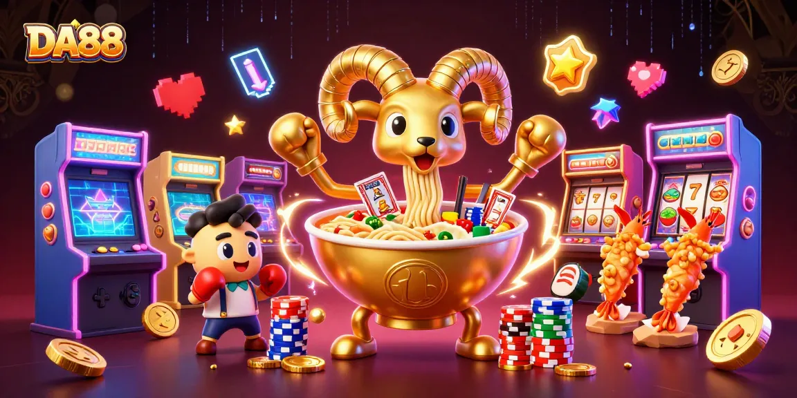 DA88 brings excitement to the casino with a vibrant 3D illustration of ramen bowl characters.