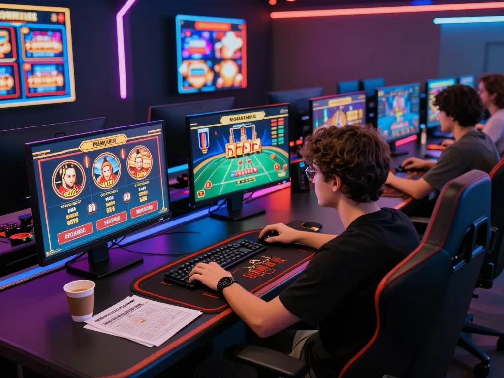 Engaged player strategizing with vipwin in an immersive online casino gaming setup