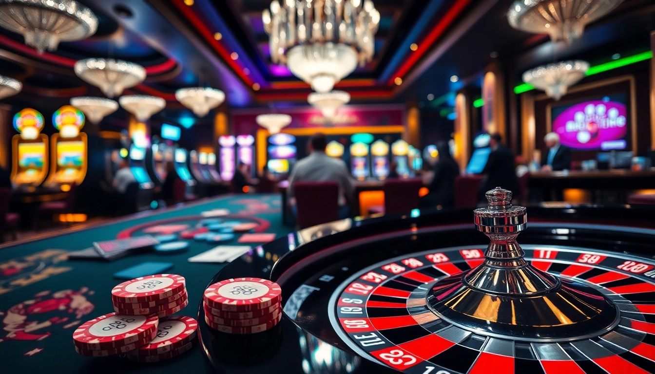 Experience the thrill of RR888 with lively poker chips and a vibrant roulette table.