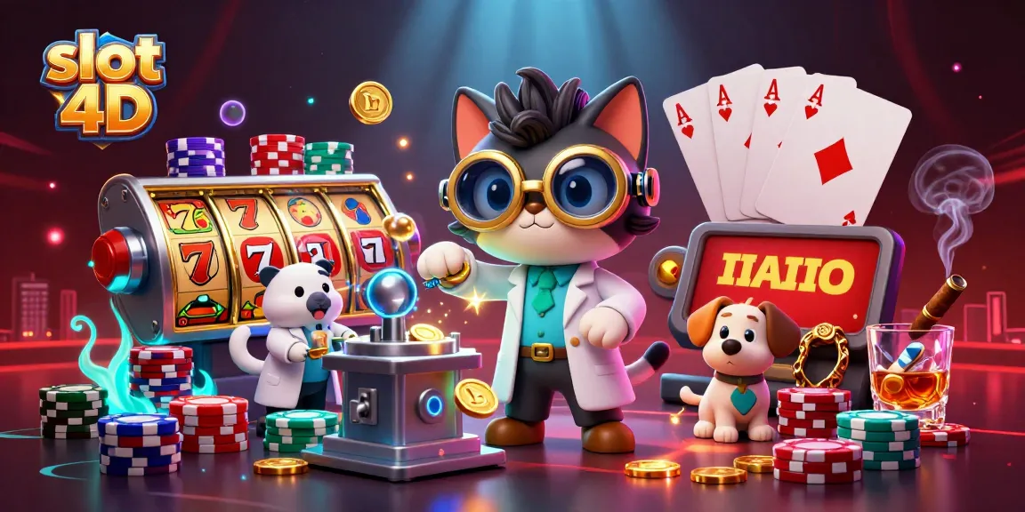 Experience thrilling slot 4D action with dynamic cartoon characters in a vibrant casino scene.
