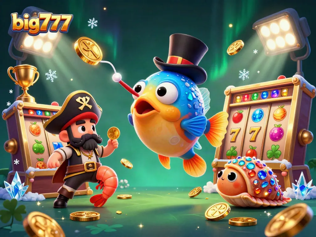 Engage with big777's thrilling jackpot slots experience featuring dynamic golden coins and lively characters.