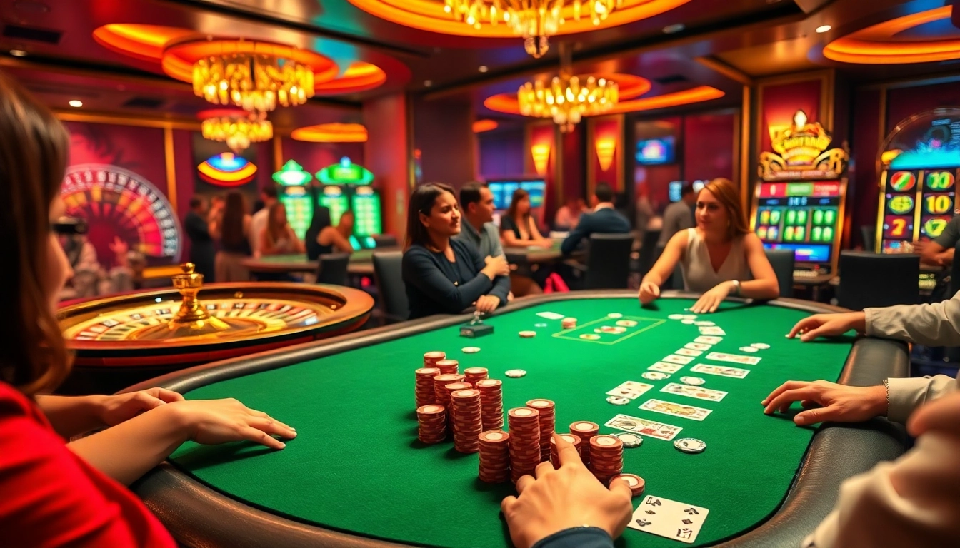 Players enjoying high-stakes poker at B52club in a luxury casino atmosphere.