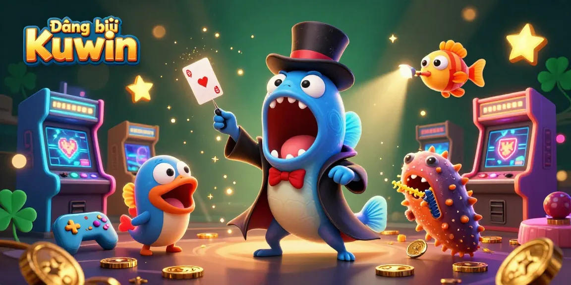 Experience the excitement of Đăng ký Kuwin with vibrant 3D cartoon characters in a magical casino setting.