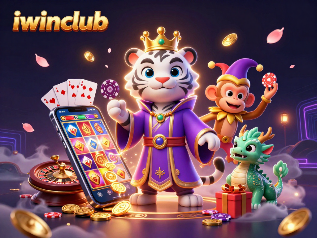 Engage with the iwinclub gaming experience through vibrant characters and dynamic casino elements.