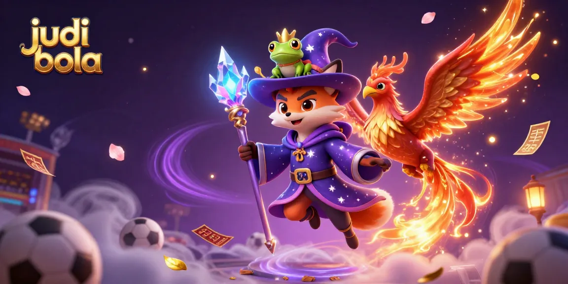 Engage in thrilling judi bola betting with mystic characters and vibrant sports elements in a magical scene.