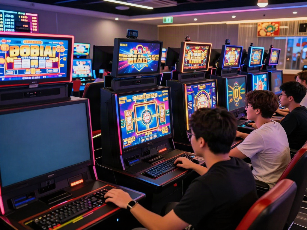 bro138 online gaming hub with dynamic slot machines and players immersed in gameplay