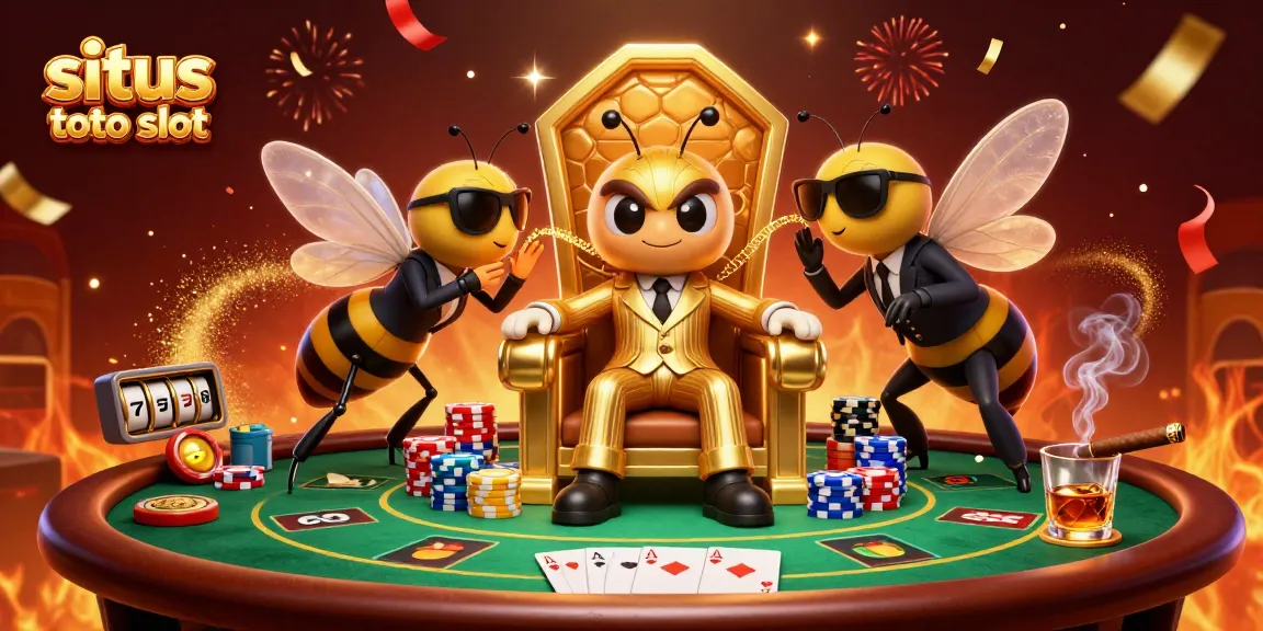 Engaging scene showcasing situs toto slot with a bumblebee mob boss and vibrant casino elements.