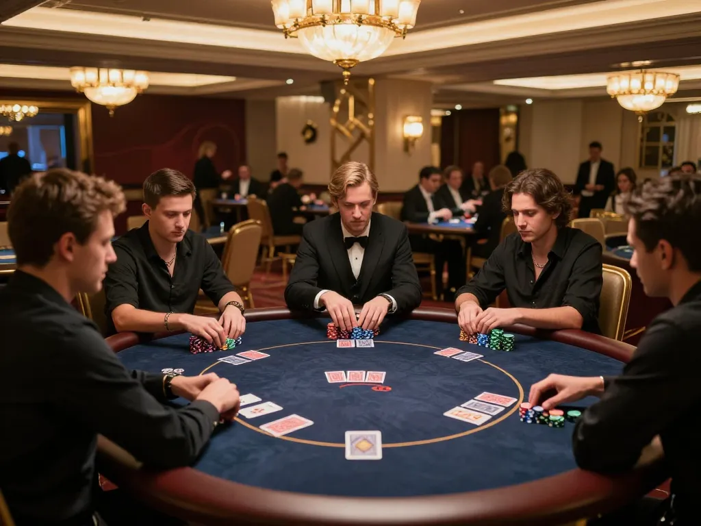 Pemain yang terlibat merumuskan strategi dalam permainan poker taruhan tinggi di kasino ggdewa777