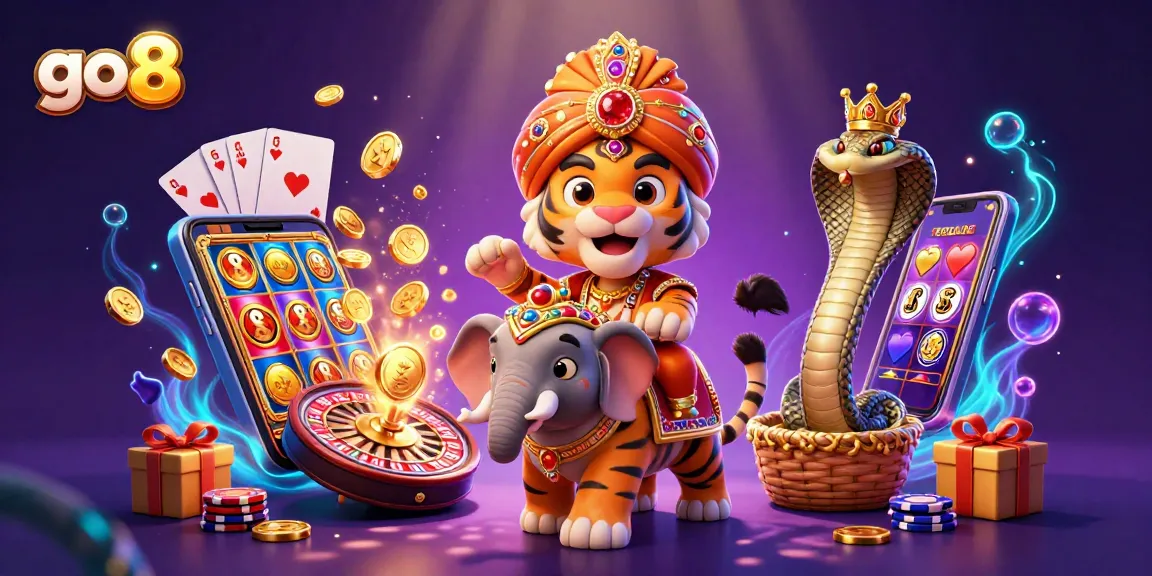 Win big with go 8 at the vibrant online casino, featuring a dazzling tiger and striking game elements.