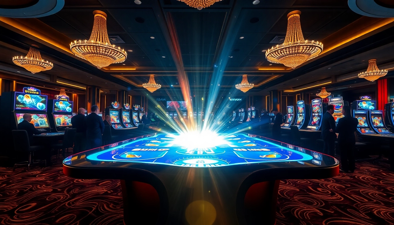 Engaging scene of players at a Nova88 4D casino table, highlighting vibrant graphics and excitement.