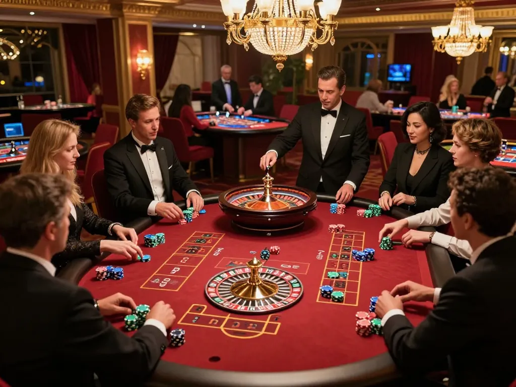 Players enjoy an exciting game at the roulette table on kdslot platform, showcasing vibrant casino atmosphere.