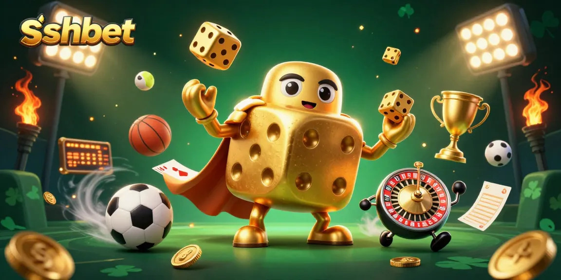 Engage with dynamic games at sshbet, featuring golden dice golems amidst vibrant sports elements.
