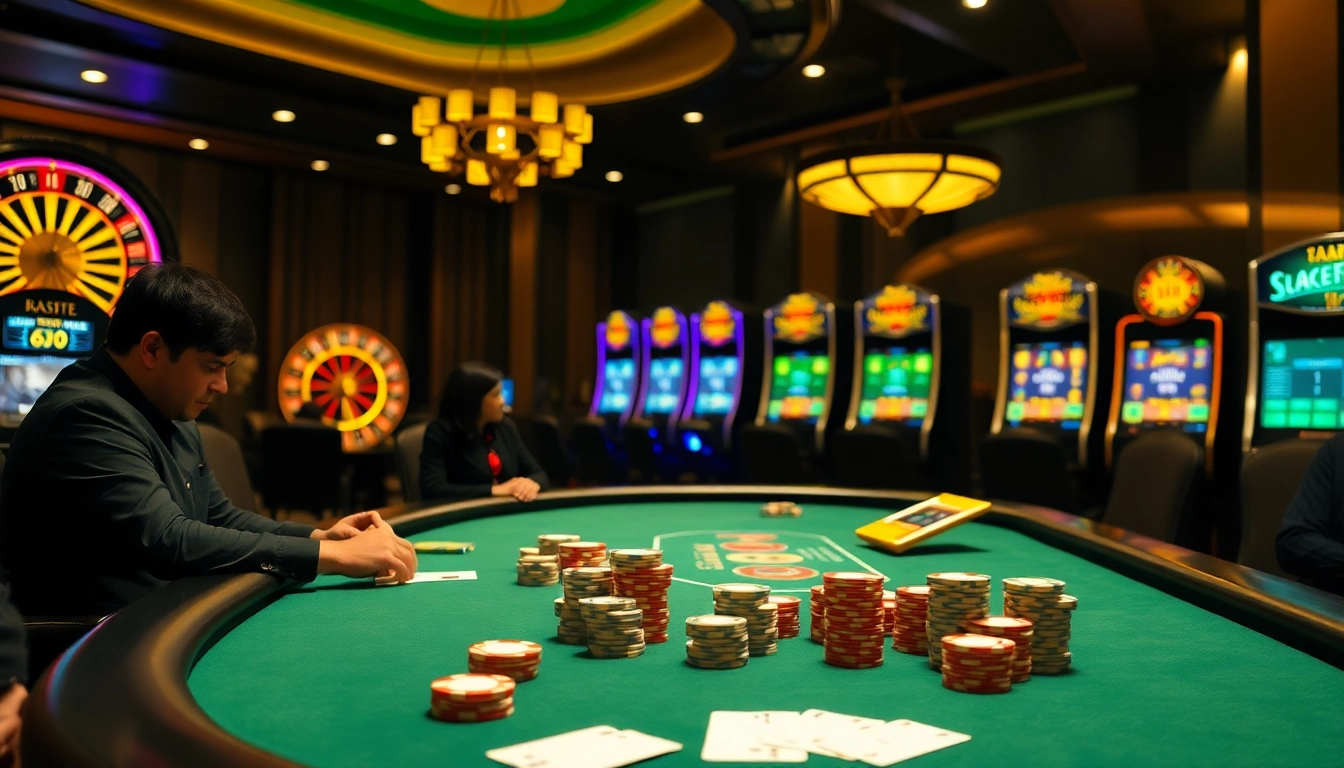 Experience the excitement of high-stakes poker at ok8386 casino with vibrant roulette and slot machines.