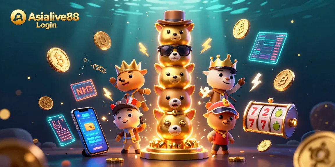 Engage in thrilling gameplay with Asialive88 Login, showcasing vibrant 3D casino elements and crypto visuals.